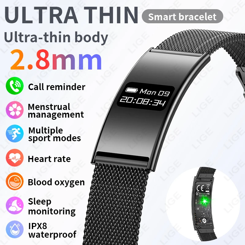 Pulseira Inteligente LIGE Nova com Monitor de Frequência Cardíaca e Sono, Banda Inteligente à Prova D'água para Fitness e Esportes, Smartwatch para An