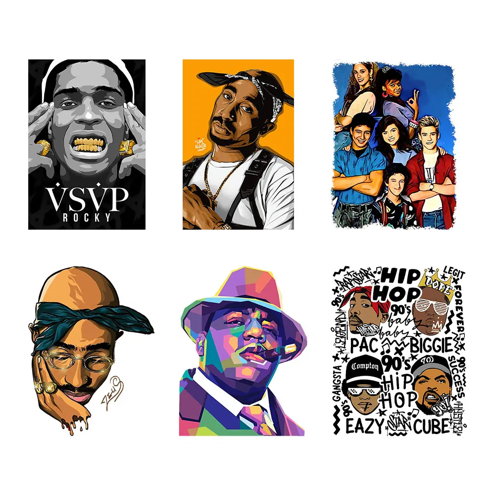 Hip Hop Theme Iron-On Transfer For Clothing Patches DIY Washable T-Shirts Thermo Sticker Applique T12340