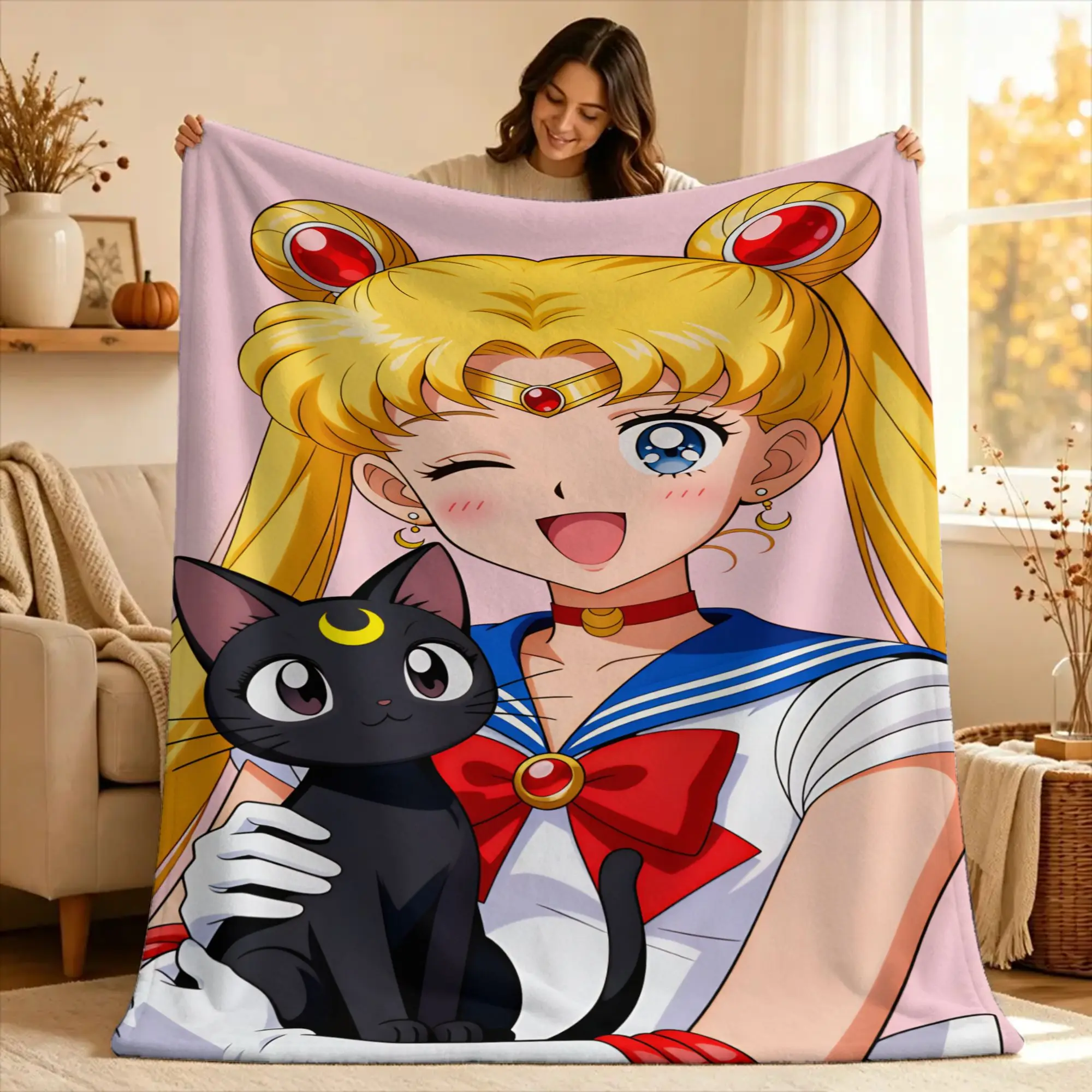 S-Sailor Moons Flannel Blanket  Soft Throw Blanket for Home Decor Picnic Comfortable Bedspread Sofa Bed Cover