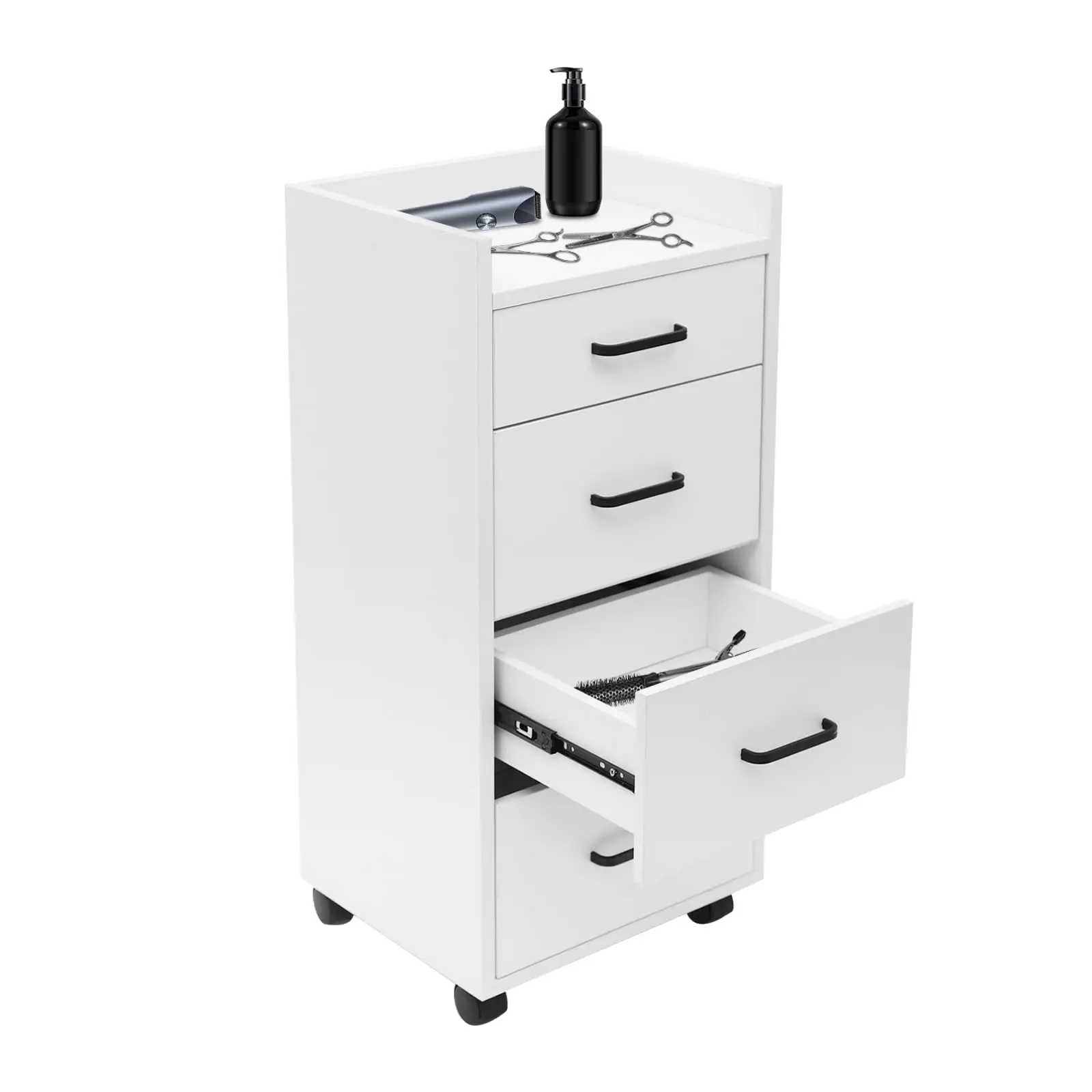 

Salon Trolley Cart with Wheels, Barber Station Hair Cart Makeup Storage Organizer with 4 Drawers, Salon Trolley Makeup Holder Fo