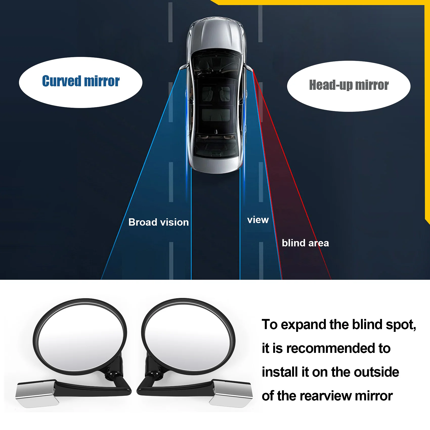 1 Set of 2 Car Blind Spot Mirrors Car Side Convex Mirror Wide Angle Round Car Rear View Mirror