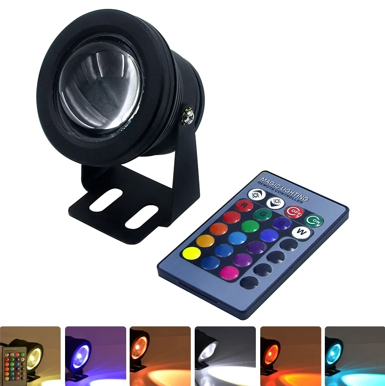 10W AC/DC12V RGB LED Underwater Lamp IP65 Waterproof Swimming Pool Pond Fish Tank Aquarium LED Light Lamp With Remote Controller