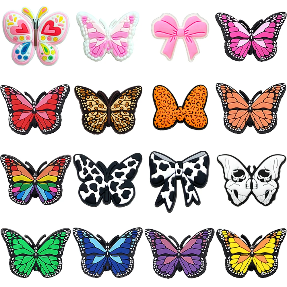 

colorful butterfly bow pink beautiful Shoe Charms for Clogs Sandals Decoration Shoe Accessories Charms for Friends Gifts