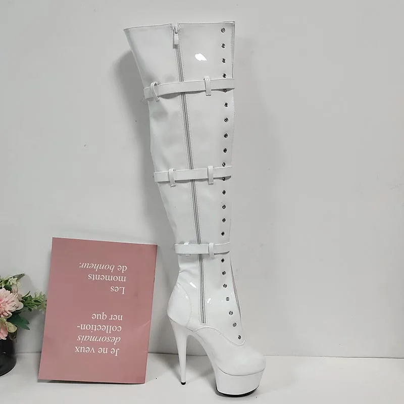 LAIJIANJINXIA Night Club Party Queen Boots Over The Knee Boots High Heels Women Boots Sexy Plus Size 46 Thin Heels Shoes A-034