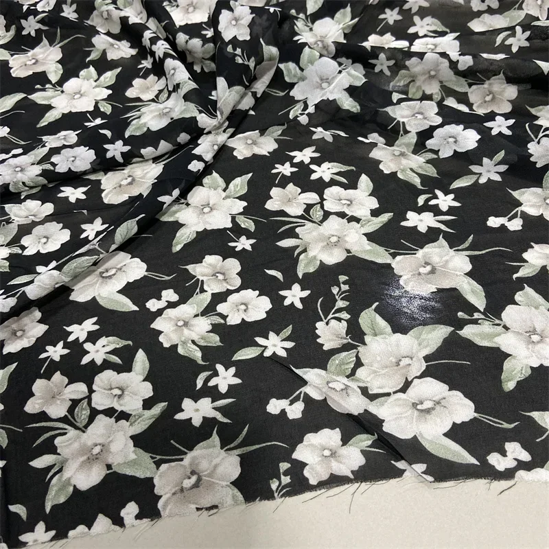 100D Bloemen Elastische Chiffon Stof Door 2 Meter Voor Jurk Kleding Shirts Naaien Bloemen Gedrukt Drape 75D Parel Garen Doek zomer