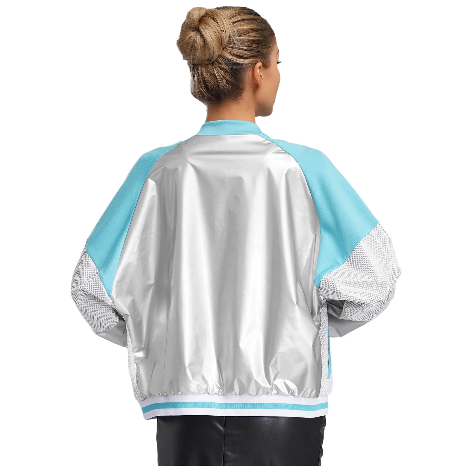 Cappotti da donna in pelle verniciata lucida Colletto alla coreana Manica lunga Scava fuori Maglia patchwork Cappotto metallico Capispalla casual quotidiano