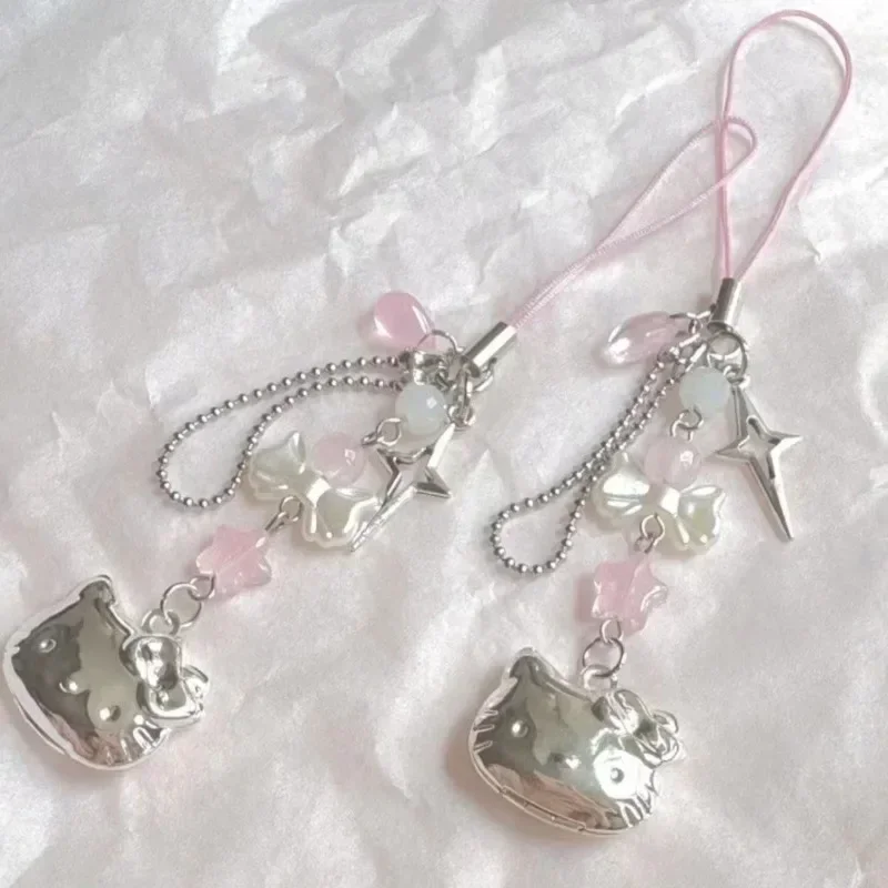 Hello Kitty Anime Cartoon Pendant Sanrio Play Kawaii Handmade Beads DIY Fashion Necklace Bracelet Pendant Mobile Phone Chain