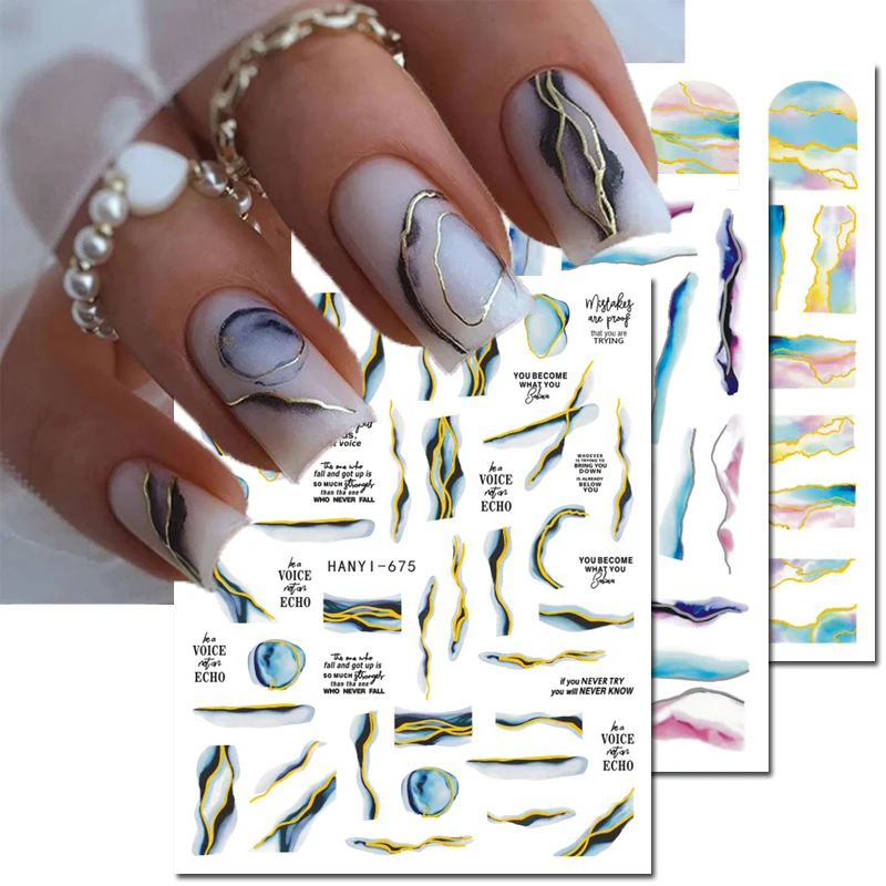 

3d Nail Art Stickers Colorful Full Tips Marbles Smokes Irregular Waves Letters Sliders Nails Decals Decorations For Manicures