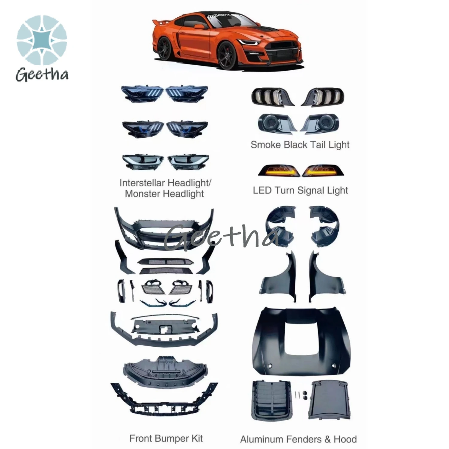 For Bestselling Car Wide Body Bumper Suitable for Ford Mustang GT350 Upgraded GT500 Wide Body Kit