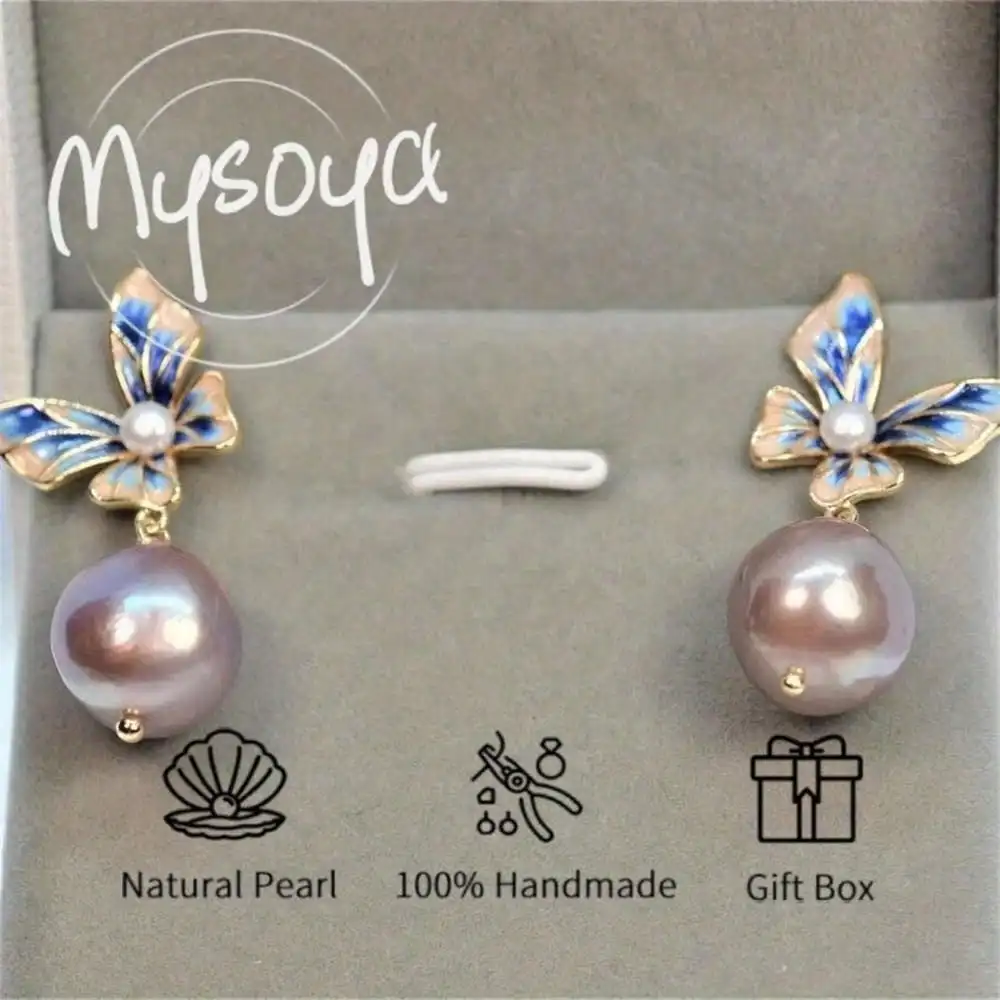 

MYSOYA розовые, фиолетовые серьги с жемчугом Эдисона 10-12 мм, жемчуг, подарочная коробка, подарок для нее, свадебные украшения, Рождество/Новый год/подарок на день рождения