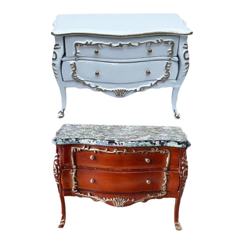 

Antique 1:12 Miniature Cabinet 2 Drawer Night Stand Dollhouses Furniture