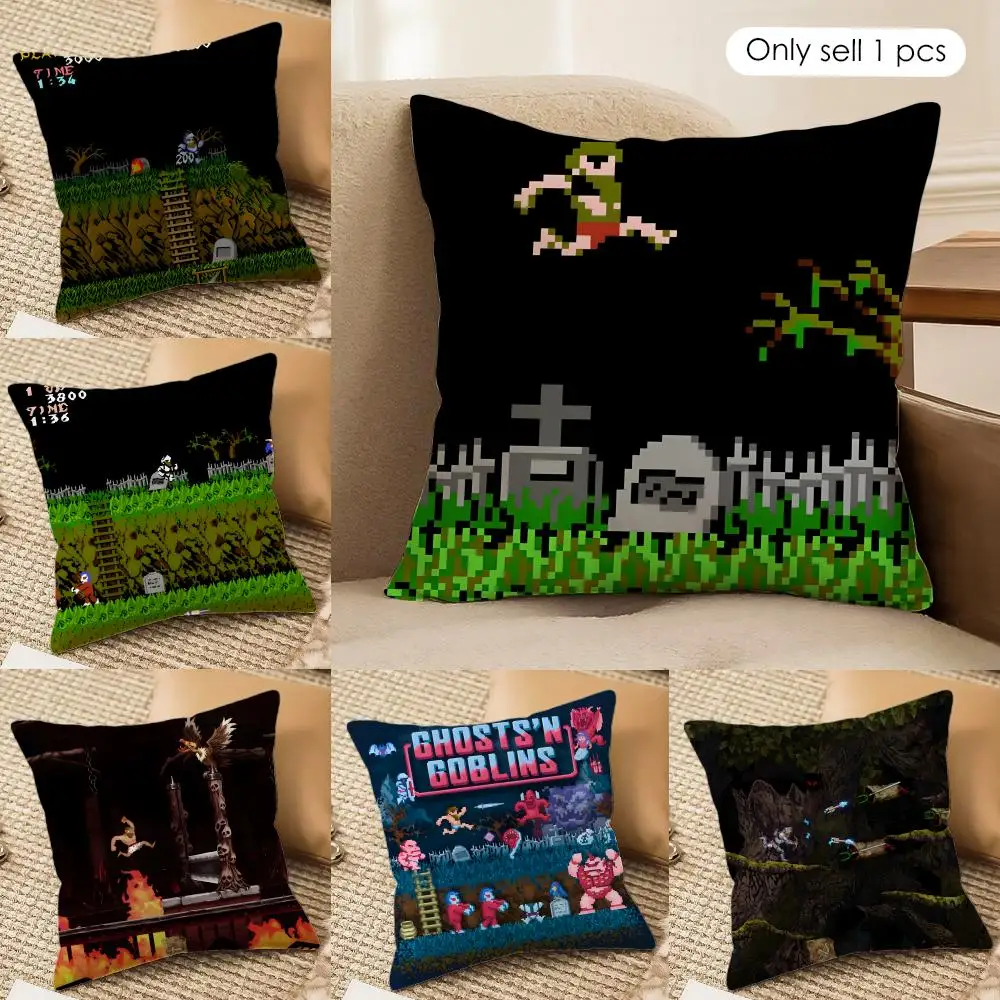 G-Ghosts N G-Goblins Game Cushion Cover Silky Short Plush Invisible Zipper Dustproof Sofa Pillow Case For Home Decor