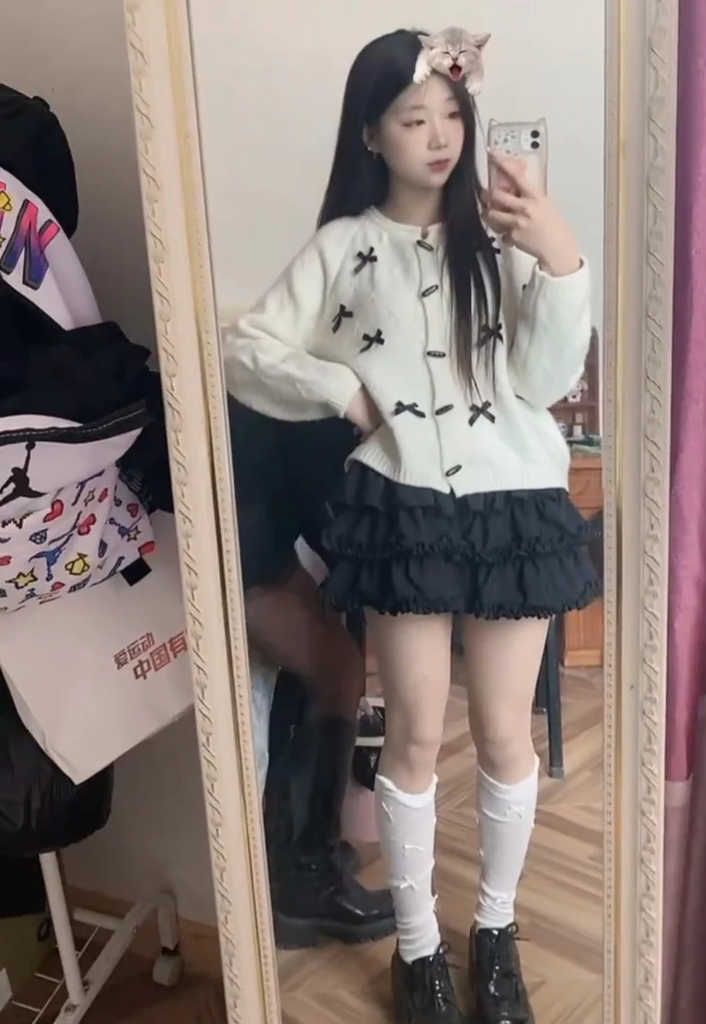 Damen Miniröcke mit Stufenvolants, Lolita-Stil, Eingebaute Shorts, Kawaii Sukapan Skort, Gothic Punk Coquette Y2K E-Girl Schwarzes Spitzenkleid – Detail 3