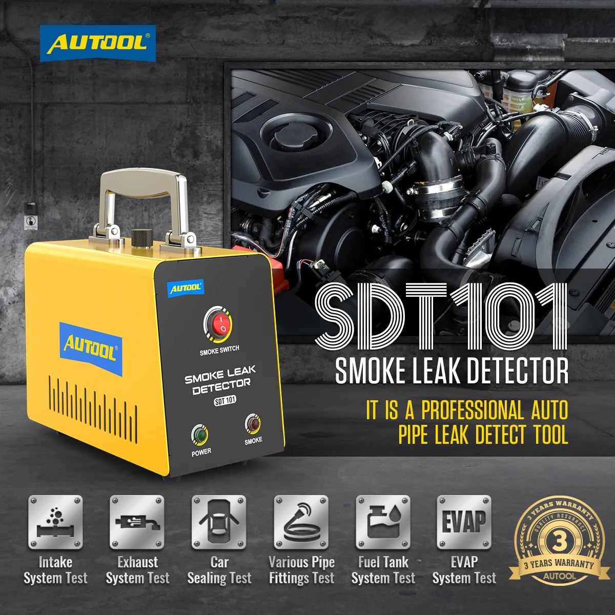 High Quality AUTOOL SDT101 DC 12V Portable Evap Smoke Machine Car Leak Detector Tester Diagnostic Tools for Unversal cars