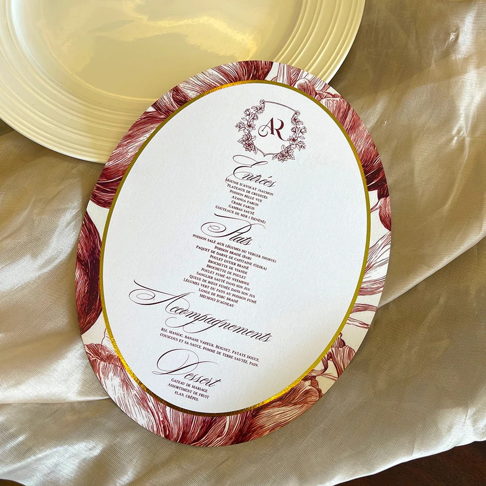 Elliptical menu Customized Wedding Menu Card Personalized Catering Menu Holder for Upscale Event Catering