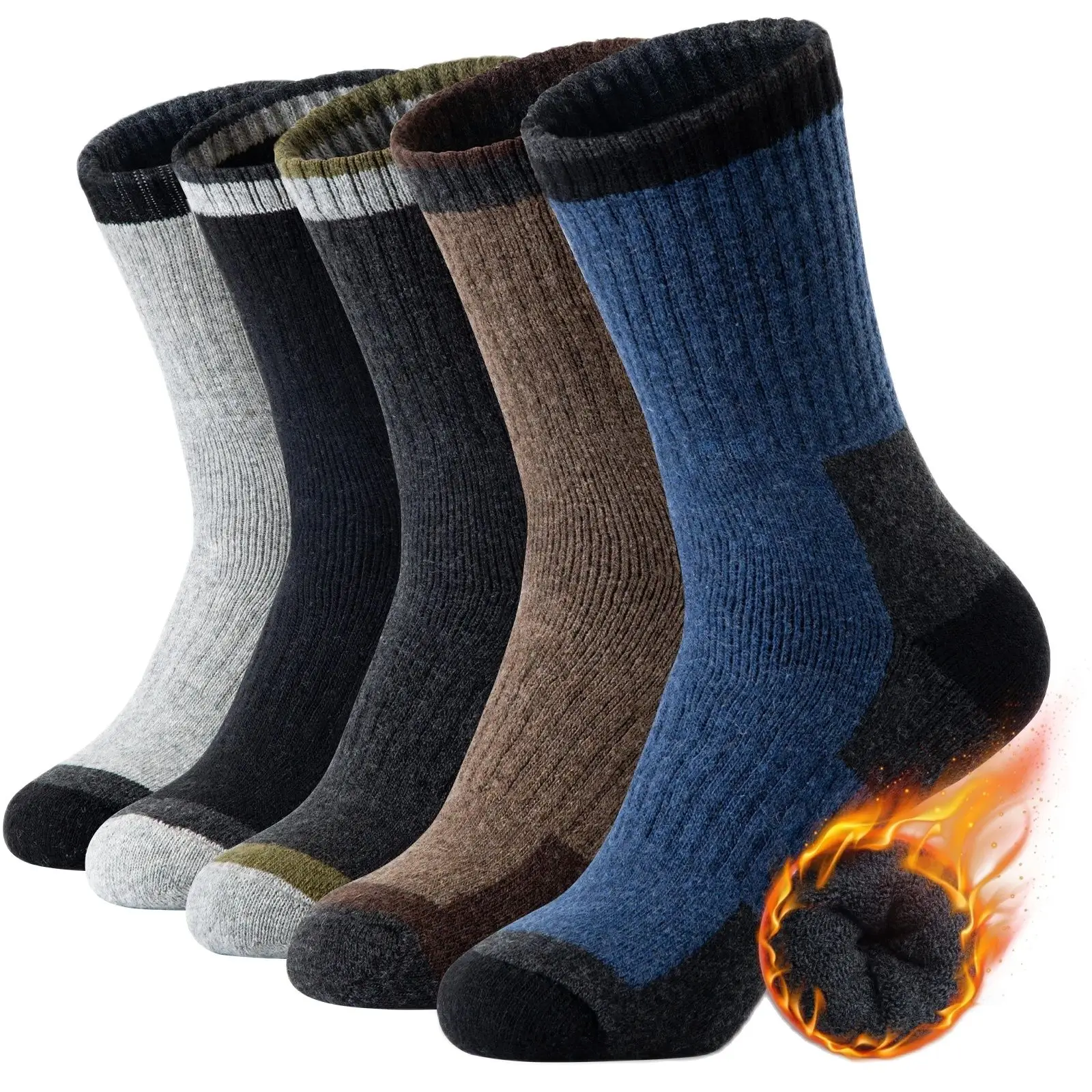 5 Pairs Merino Wool Socks Men\'s Wool Hiking Socks Soft Warm Winter Casual Crew Moisture-Wicking Socks for Indoors Outdoors