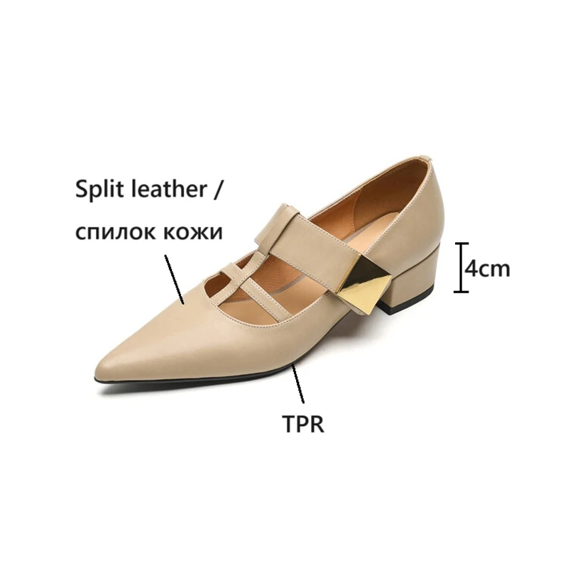 NEW Spring/Autumn Women Pumps Split Leather Shoes for Women Pointed Toe Chunky Heel Shoes Metal Buckle Mary Janes Handmade Shoes