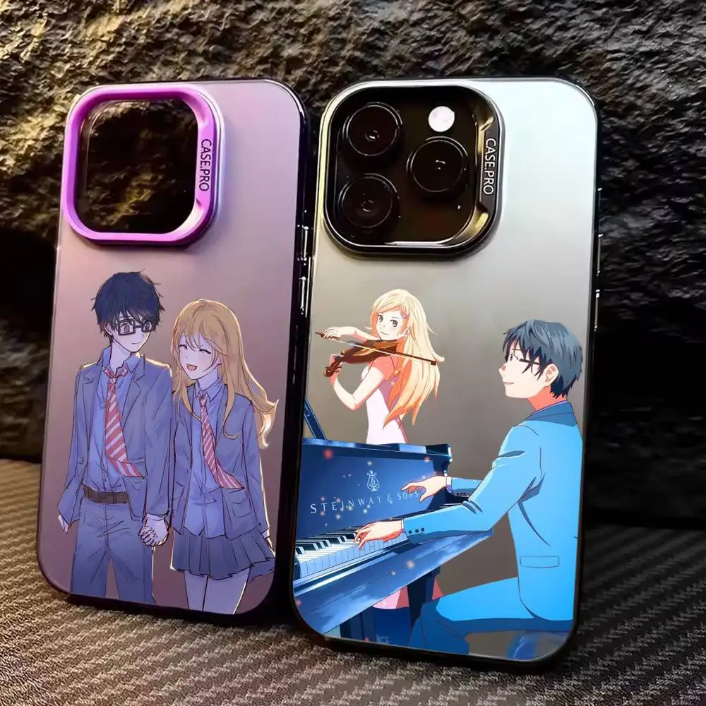 

Sad A-Anime Your Lie in April Phone Case For iPhone17,16,15,14,13,12,11 Plus,Pro Max Colored Silver Plated Inside Cover