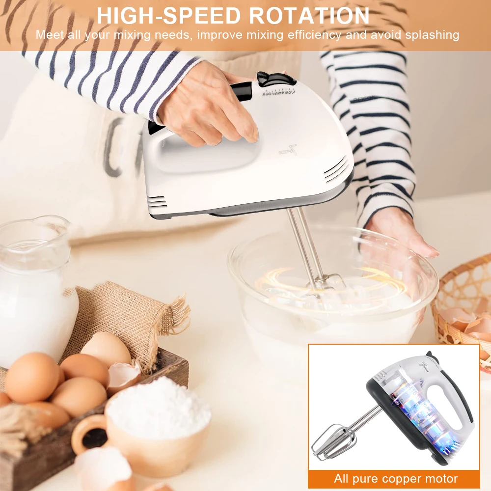 Electric Egg Beater Handheld Food Cake Bread Baking Dough Mixer for Kitchen Cooking 7 Speed Cream Egg White Blender Dough Mixer