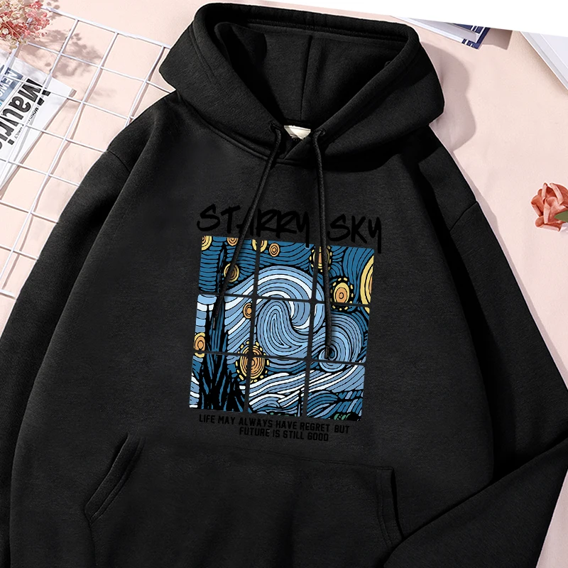 

Starry Sky Future Is Still Good Print Men Hoody Fashion Loose Sweatshirt Autumn Fleece Hooded Fashion Casual Versatile Clothing