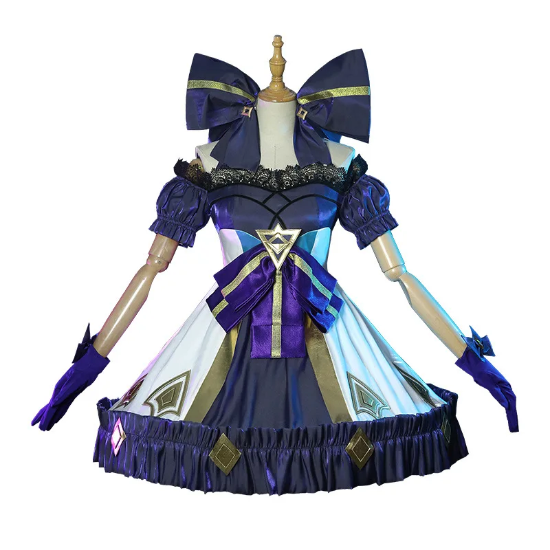 أزياء كوسبلاي جين التأثيرية أزياء أنيمي لعبة LoL المجوفة بدون خياطة شعر مستعار مثير للمرأة معركة لوليتا زي الهالوين لولي اليومي D