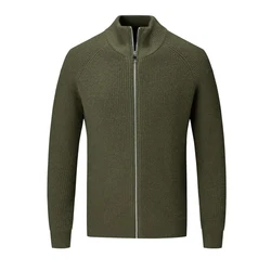 Cardigan en tricot en cachemire pour hommes, col mi-haut, manteau zippé, laine, pulls optiques ajustés, veste pour hommes, automne, hiver