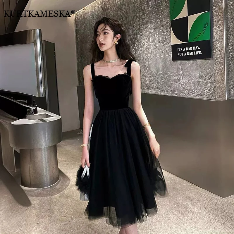 Elegant Wide Strap Evening Guest Prom Long Dresses 2024 Sexy Square Neck Summer Tea-Length Wedding Dresses Birthday Party Dress