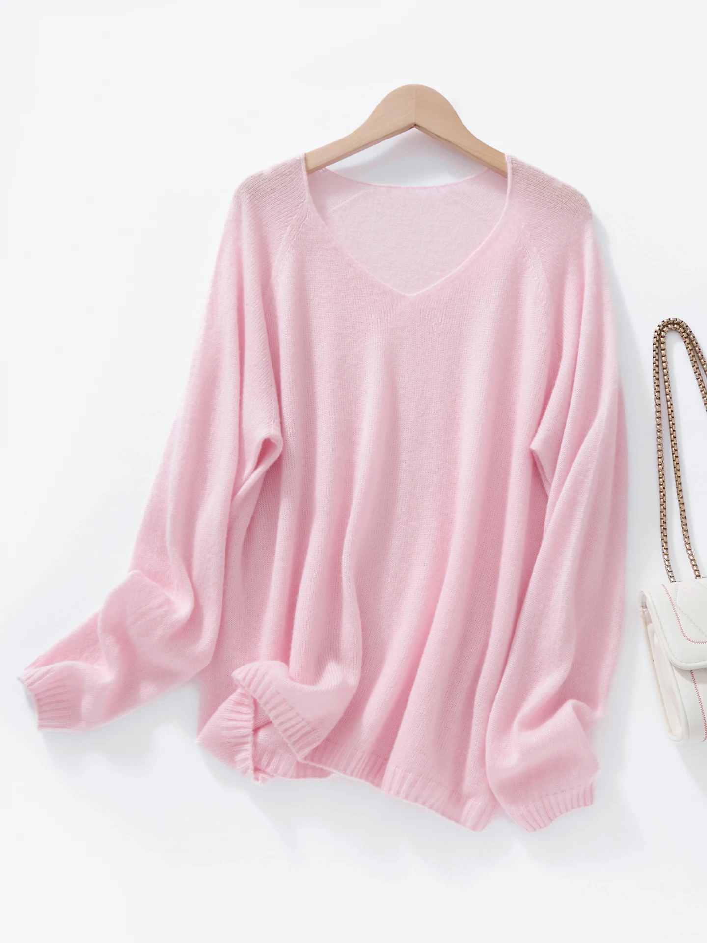 

TLOML Early Spring New Arrivals Women Wool Knitwear V-neck Solid Pullover Sweater Long Sleeve Basics Soft Loose Casual Thin Tops