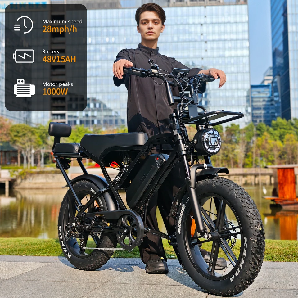 X80 Pro Adult Ebike, 1000W Motor, 20-inch Fat Tire Electric Bicycle, Hydraulic Brakes, 7-Speed ​​Transmission, 48V 15Ah Long Range, All-Terrain Off-Road Electric Bicycle, Front and Rear Suspension, Anti-Theft Alarm image 4