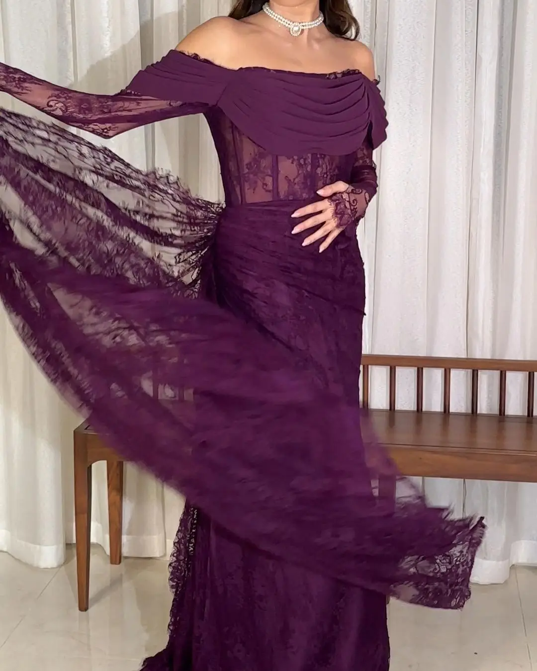 Customized Saudi Arabic Prom Dresses Lace Evening Dresses Long Sleeves Floor-length Party Dresses Vestidos De فساتين مناسبة image 6