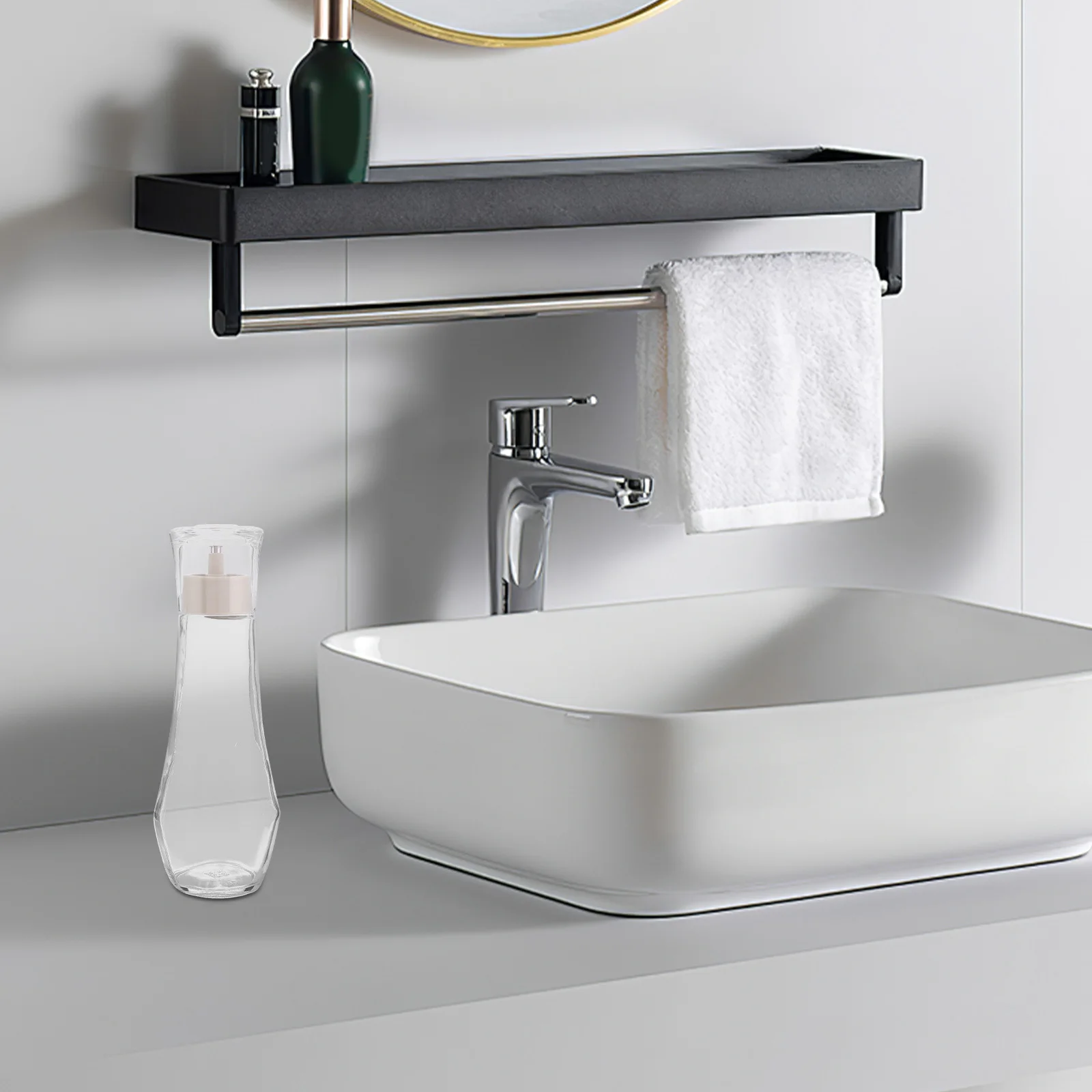 

2Pcs Mouthwash Dispenser Glass Bottles 8.8oz Clear Refillable Mouthwash Container Countertop Bathroom Dispenser for Home Oral