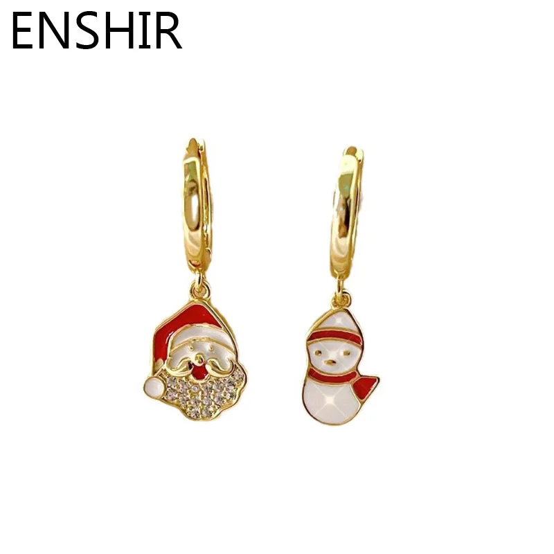 ENSHIR 2023 New Trendy Christmas Hoop Earrings Xmas Tree Snowman Santa Claus Christmas Stud Earrings  for Women Christmas Gifts