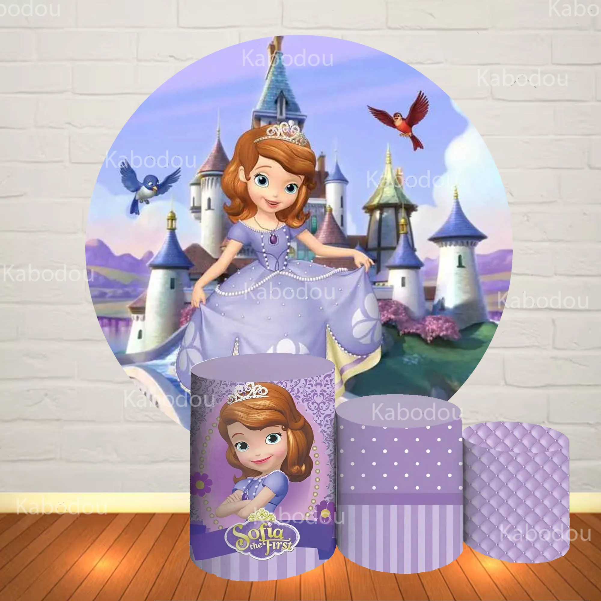 Sofia the First Round Backdrop Baby Birthday Party Baby Shower Photography Background Decor Cylinder Cover Photo Booth