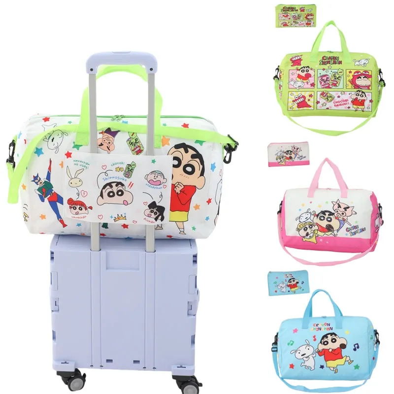 Crayon Shin-chan Hanging Trolley Travel Bag Anime Kawaii Hand Luggage Bag Cartoon Large Capacity Foldable Shoulder Crossbody Bag