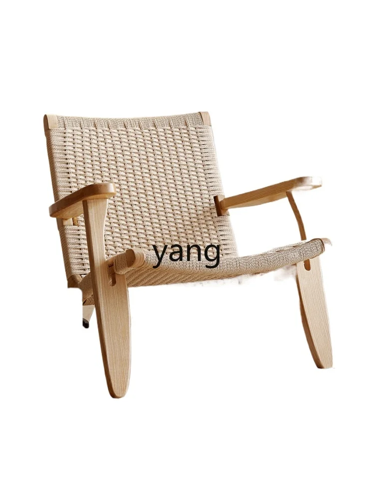 

Yjq solid wood rattan armchair household living room reading chair simple single sofa lazy