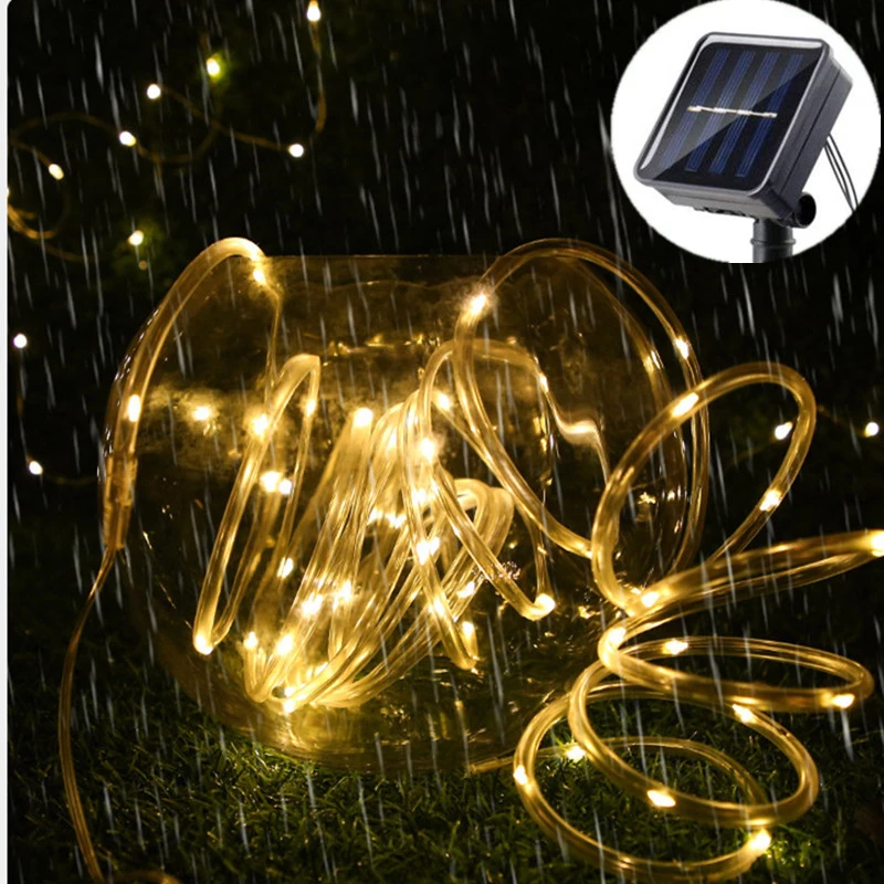 Solar Powered LED Solar Strip Rope Tube Fairy Light Garland String Light Christmas Decor for Outdoor Garden Lawn Tree Yard Fence