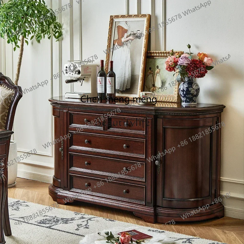 

New Arrivals American solid wood dining side cabinet gold silk teak retro old living room entrance cabinet storagess 7304