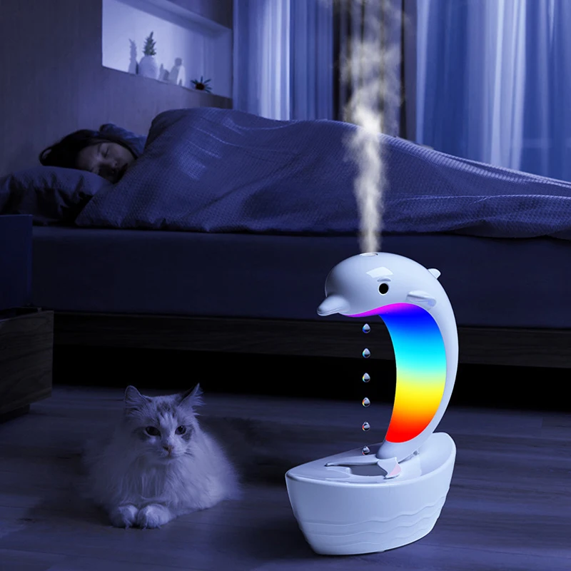 Dolphin Anti Gravity Water Droplet Humidifier Bluetooth Speaker, Light Tone Humidifier, Colorful lights,   -for Home Deco, Gift