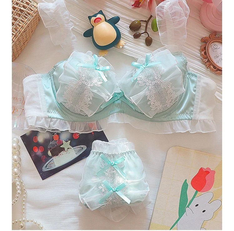 Summer sweet girl underwear lace sweet plus size lingerie with briefs suit women large size bras with steel ring bra set image 6