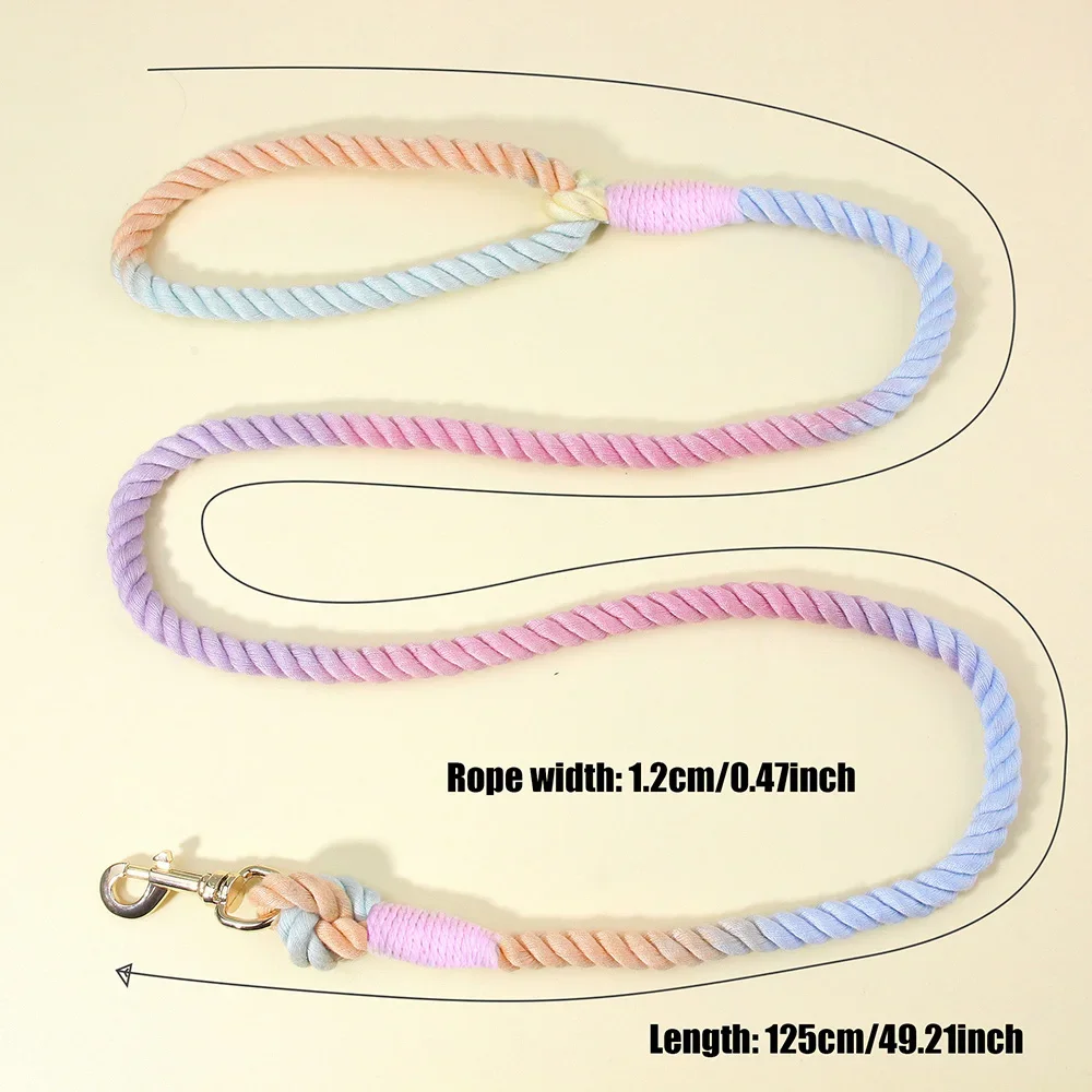 Handmade Braided Cotton Rope Pet Leash Macaron Color Outdoor Pet Walking Lead For Small Dog Puppy and Cat, Soft Durable