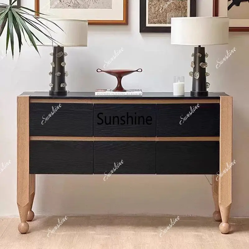 

Medieval style paint dining side cabinet solid wood entrance cabinet