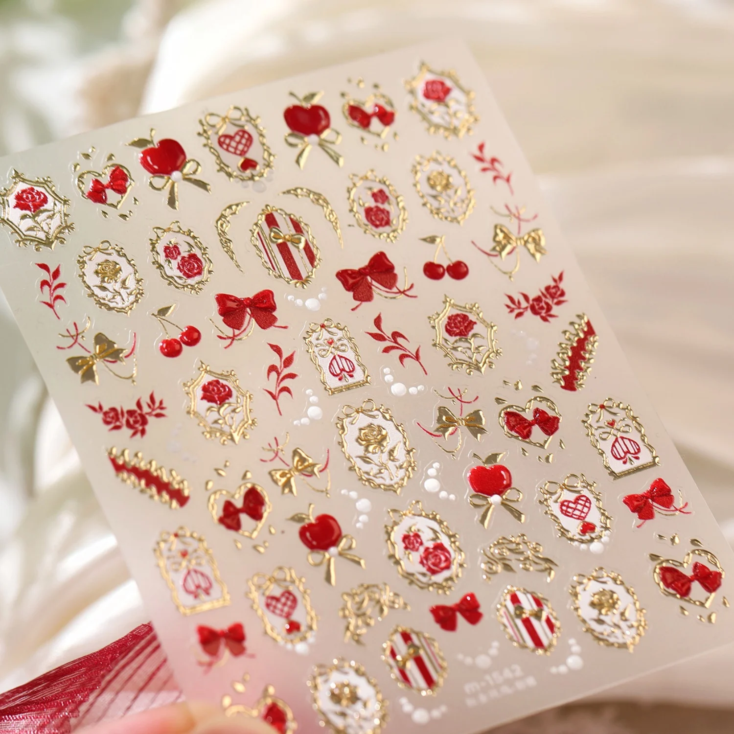 Nail Art Red Cherry - Retro Red Apple Cherry Lace Photo