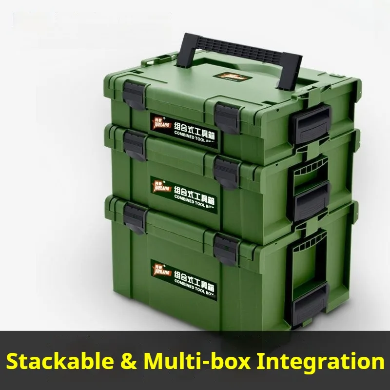 

Многофункциональный штабелируемый ящик для инструментов из прочного пластика, многослойный портативный органайзер для мастерской, гаража, электрика, плотника