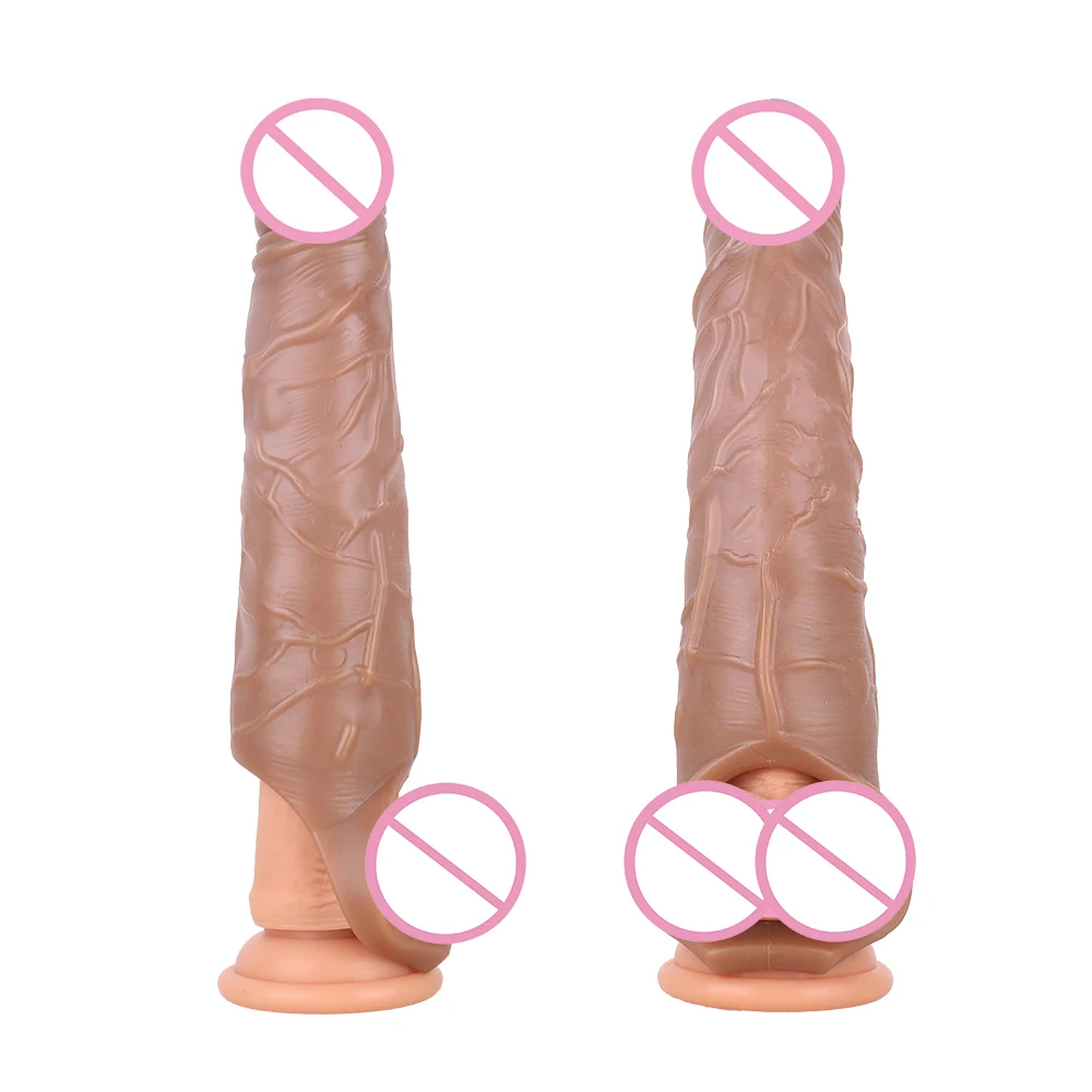 Reusable Condom Long Big Penis Extender Sleeve Delay Ejaculation Male Enlargement Sleeve Dick Extender Adult Sex Toys For Men