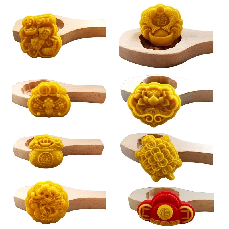 Wood Material DIY Mooncake Moulds Mooncake Stamps Baking Mooncake Accessories 8 Styles to Choose for Mid-Autumn Festival