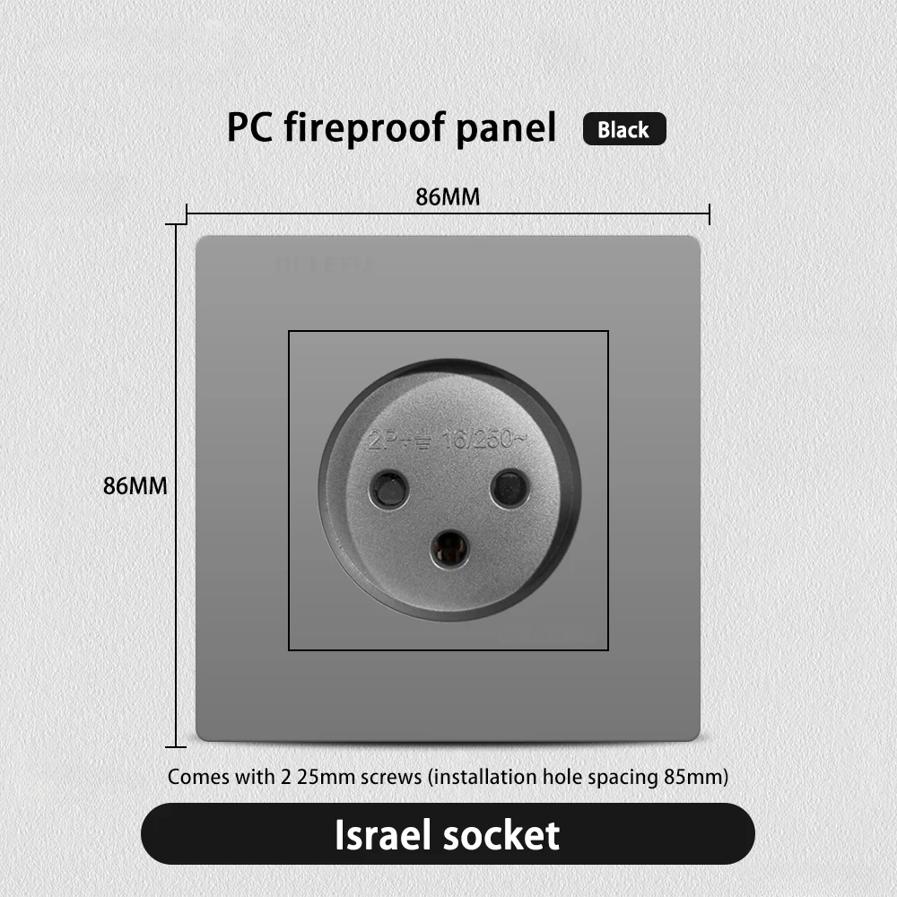 Melery Wall Socket Switch Flame Retardant Gray Israel Outlets Standard USB Type C Fast Charging PC Panel 86mm TV Phone CAT5 CAT6