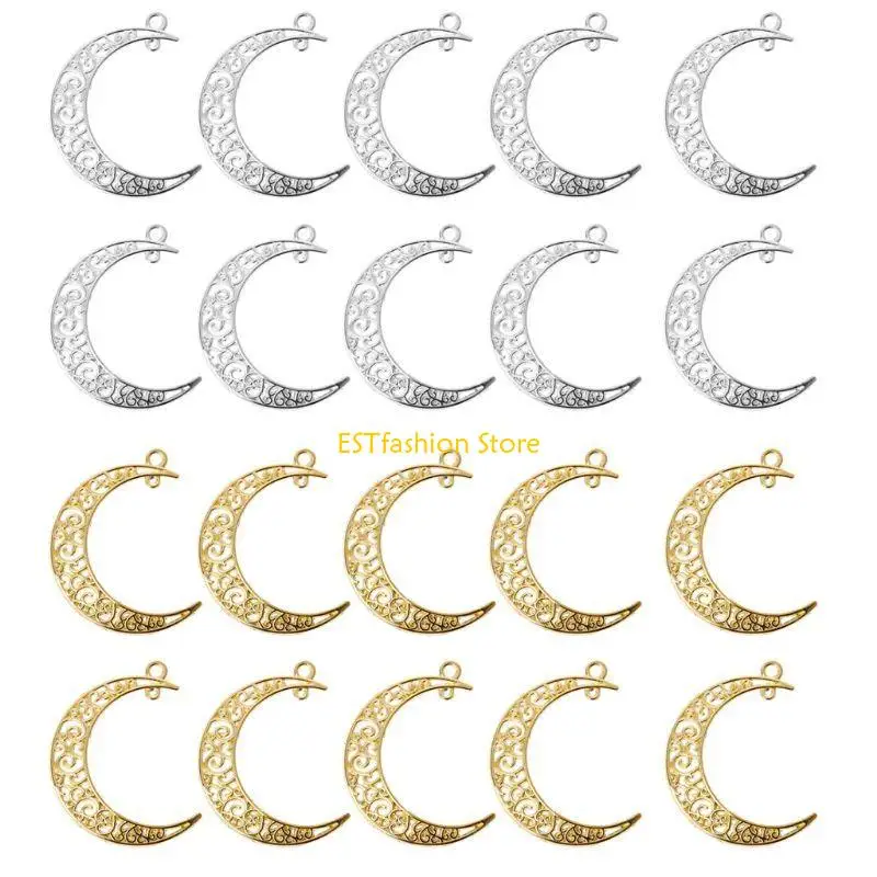Y5GC Vintage 10 Pieces Hollow out Moon Charms Pendant DIY Keyring Bracelets Necklace