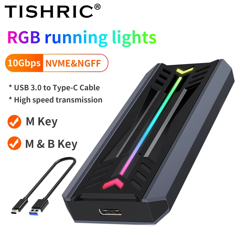TISHRIC SSD ฮาร์ดไดรฟ์ภายนอก NGFF NVME Dual Protocol SSD M.2 ฮาร์ดไดรฟ์กล่อง Type-C รองรับ 2280 สําหรับแล็ปท็อปพีซี