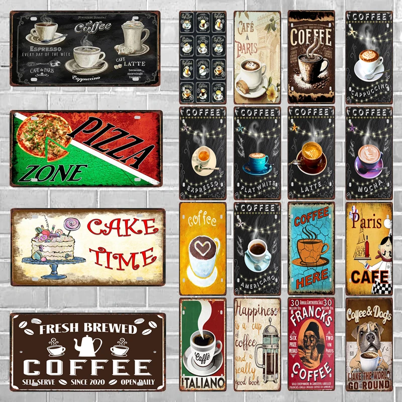 

【YZFQ 】Coffee Sign For Coffee Bar Vintage Poster Wall Restaurant Shop Coffee Station Bakery Kitchen Home Decor 30X15CM KL-0224A