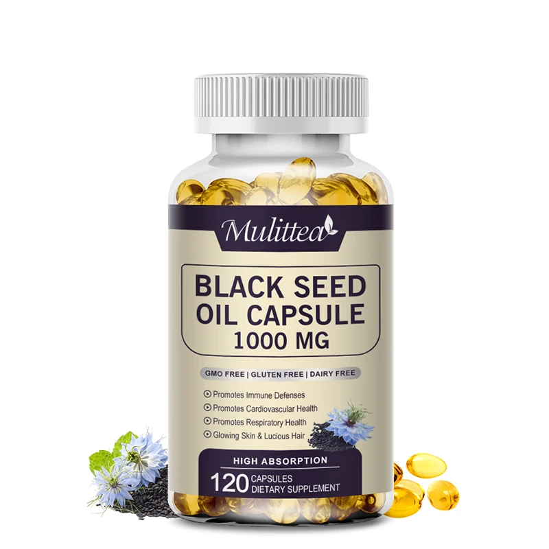 Mulittea Organic Black Seed Oil Capsules Helps Hair Grow and Provides Nutrients Antioxidant Hair Promote Free Shipping